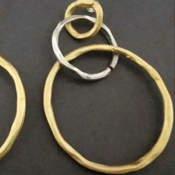 Vintage Bohemian Style 18K Golden Plated Two Tone Hollow Circle Hoops - Picture 3 of 3